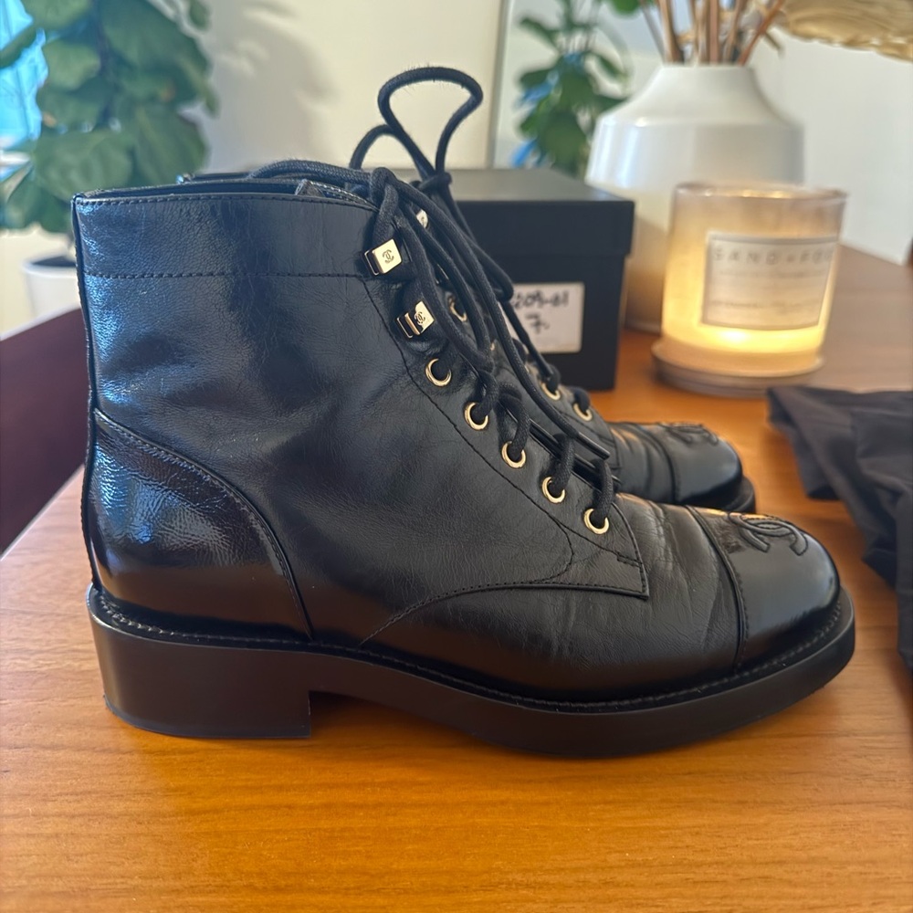 CHANEL Black Leather Ankle Boots - Picture 9 of 10